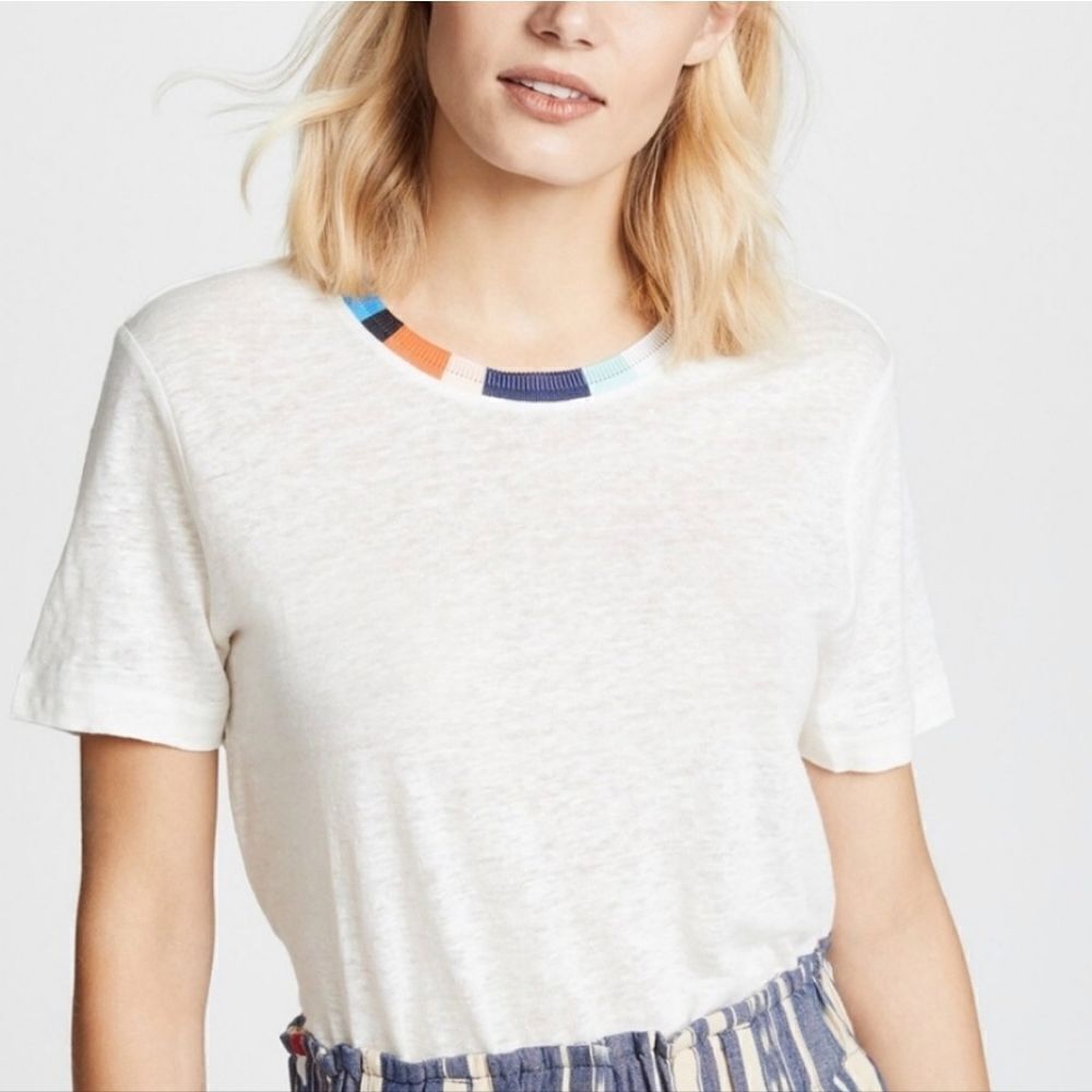 SPLENDID X Margherita Linen Color-block Trim Tee XS in Natural